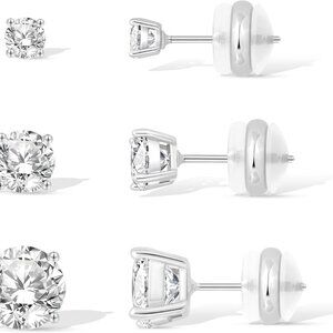 18K Gold Plated Silver Stud Earrings Set of 3 CZ Butterflies Circles Hearts